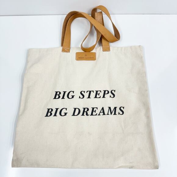 MEZCALERO BOOTS Canvas Tote Bag Big Steps Big Dreams Leather Straps 15x16 in - Picture 4 of 9
